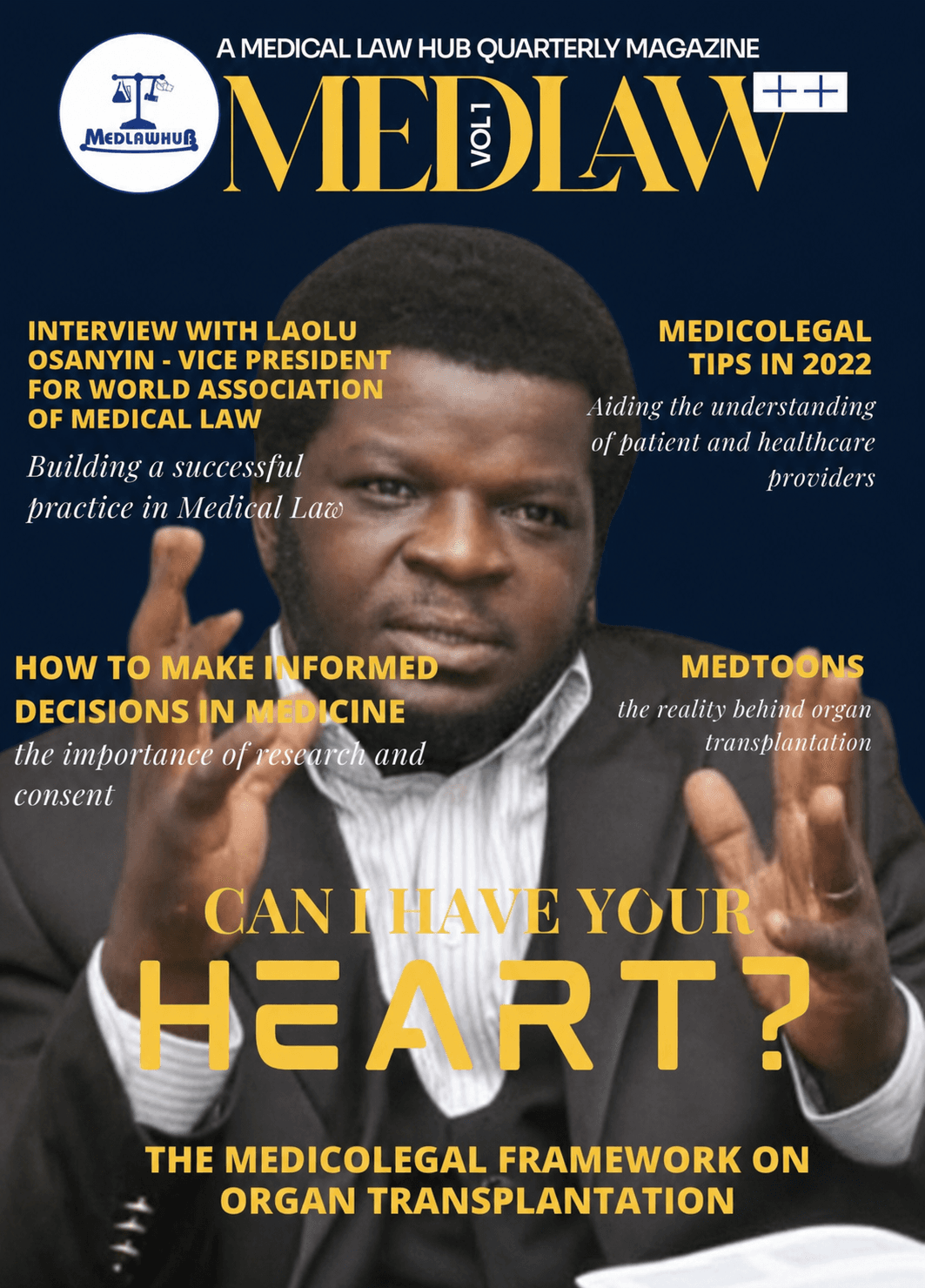 MEDLAW Volume I quarterly magazine cover about organ transplantation